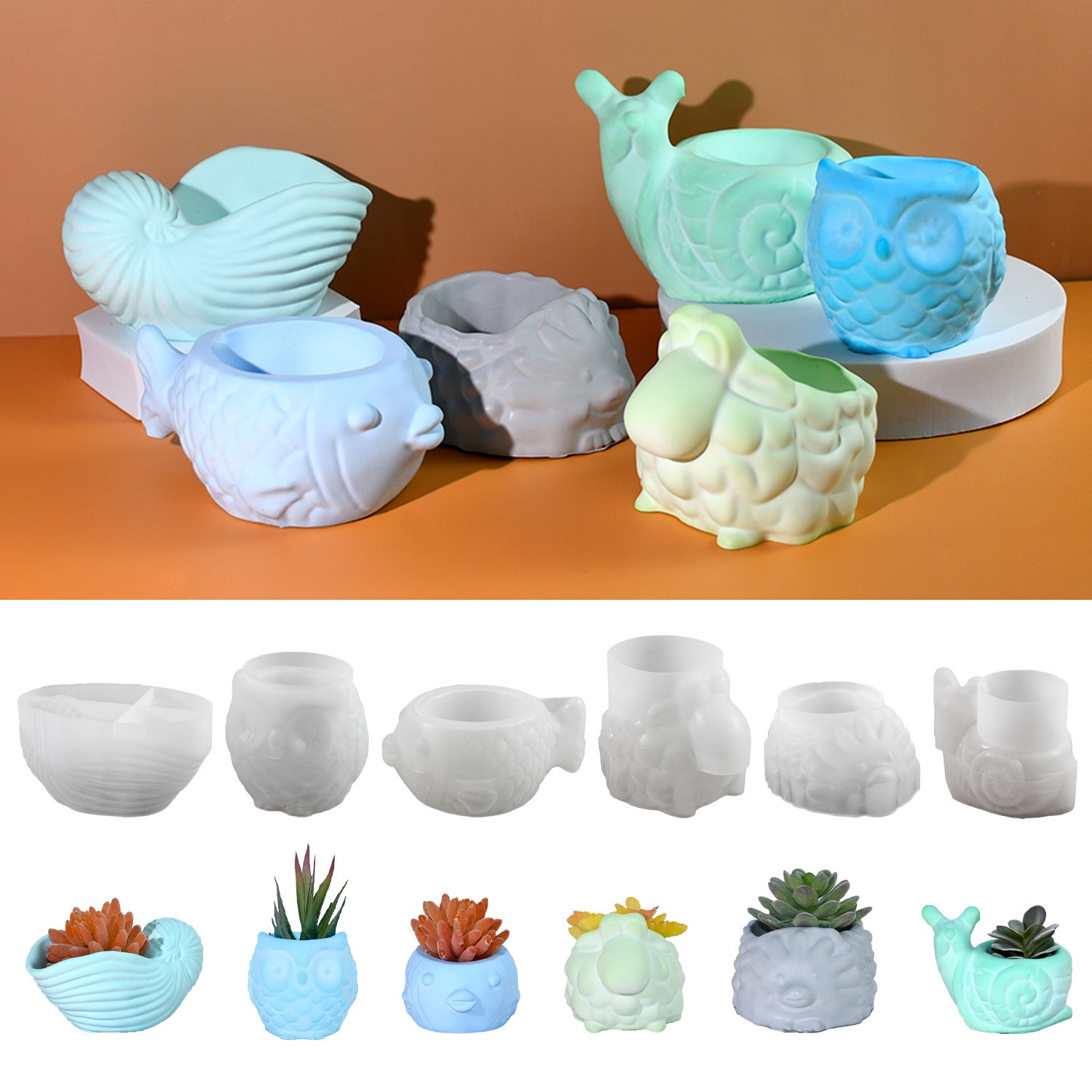 Succulent Set - 3D Animal Flower Pot Silicone Mold