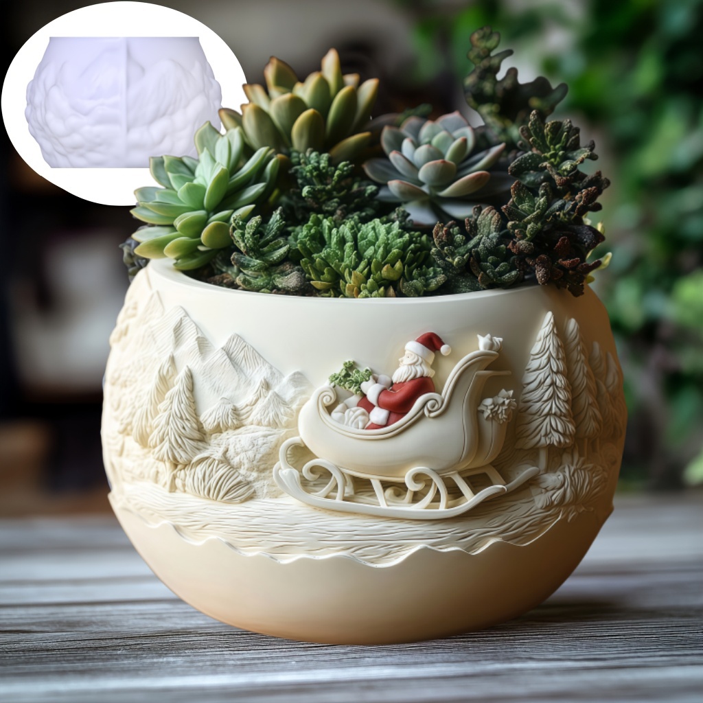 Succulent Set - Cedar Sled Santa Claus Relief Candle