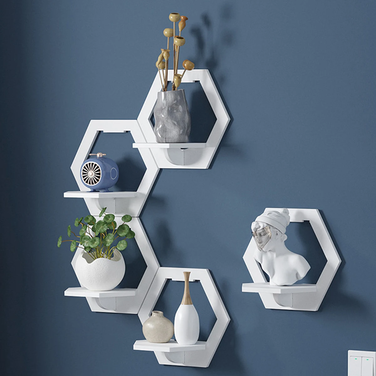 3Pcs Hexagon Wall Shelf Punch  - đánh giá và giá Terracotta Pot