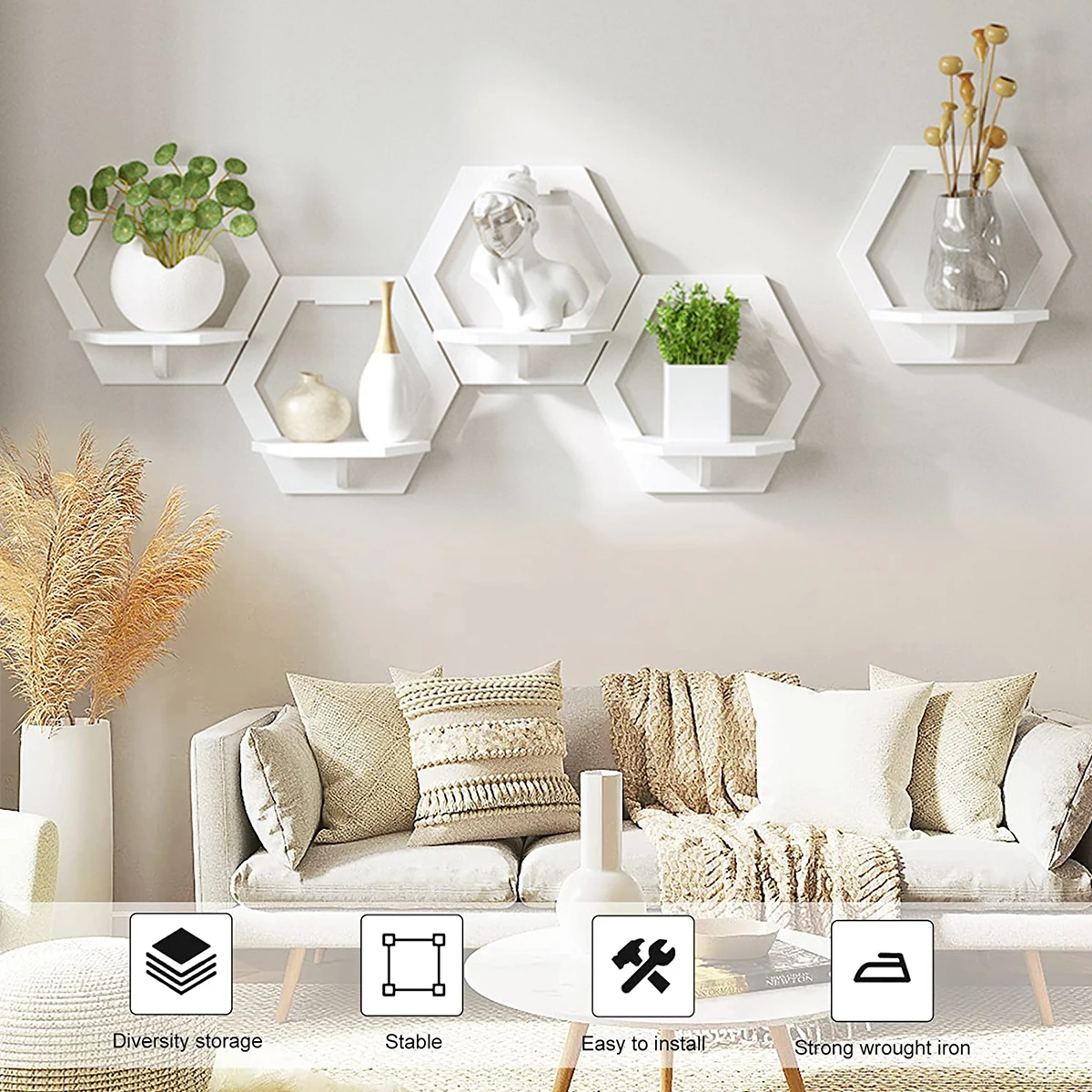 3Pcs Hexagon Wall Shelf Punch  - đánh giá và giá Terracotta Pot