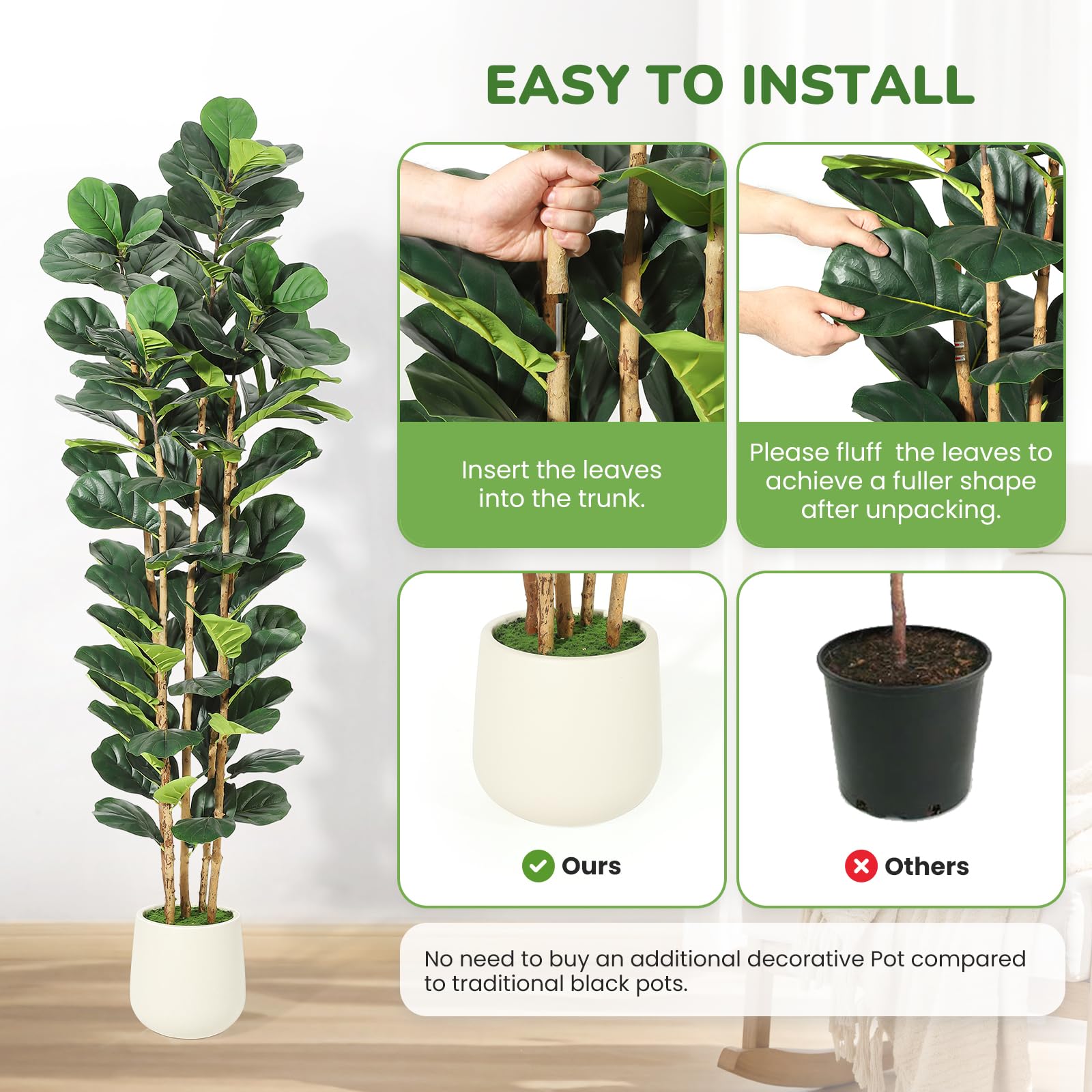 Faux Fiddle Leaf Fig Tree 5/6/ - đánh giá và giá Fiddle Leaf Fig